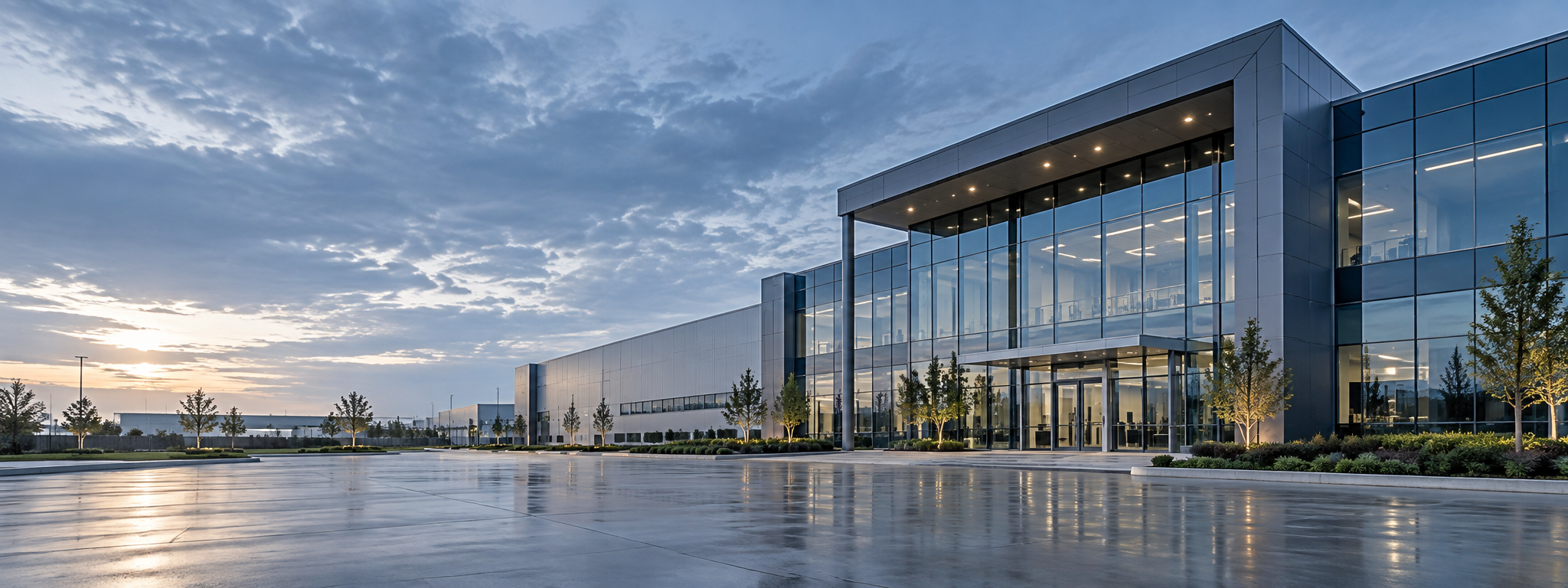 Modern glass industrial facility exterior